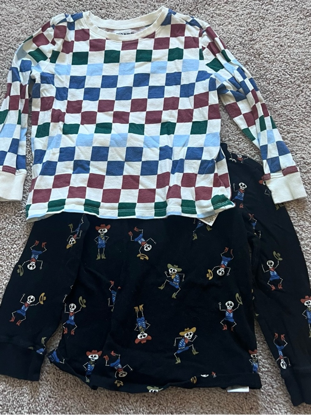 Old Navy Multicolor Check Long-Sleeve Pajama Top and Skeleton Cowboy Long-Sleeve